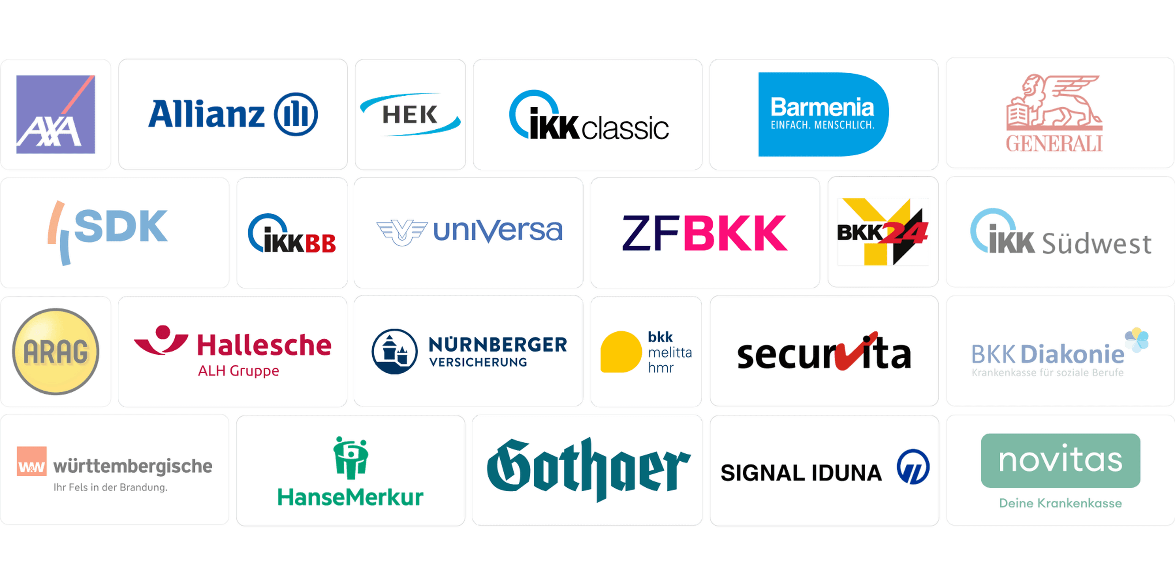 A collage of various insurance company logos, including Allianz, AXA, and Generali, displayed on a white background.