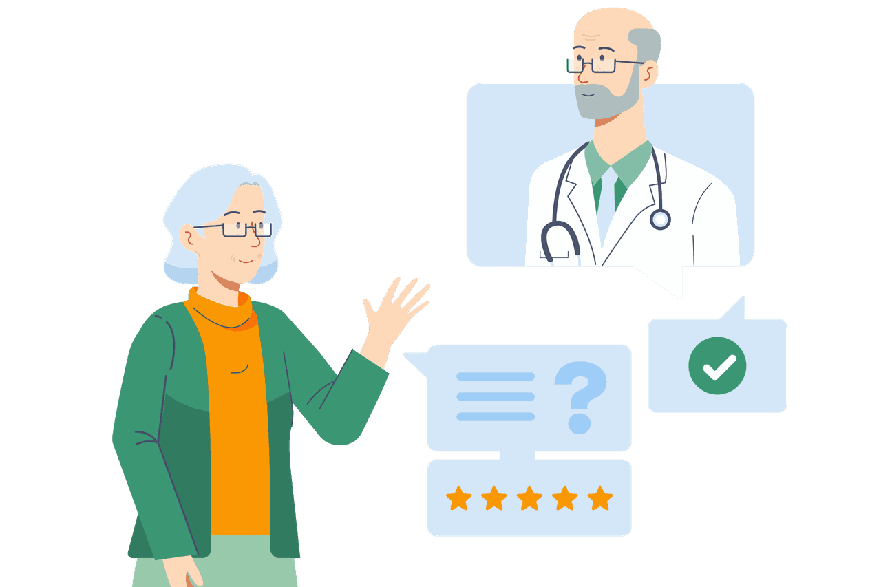 Patientin gibt positives Feedback zu ihrem Arztbesuch