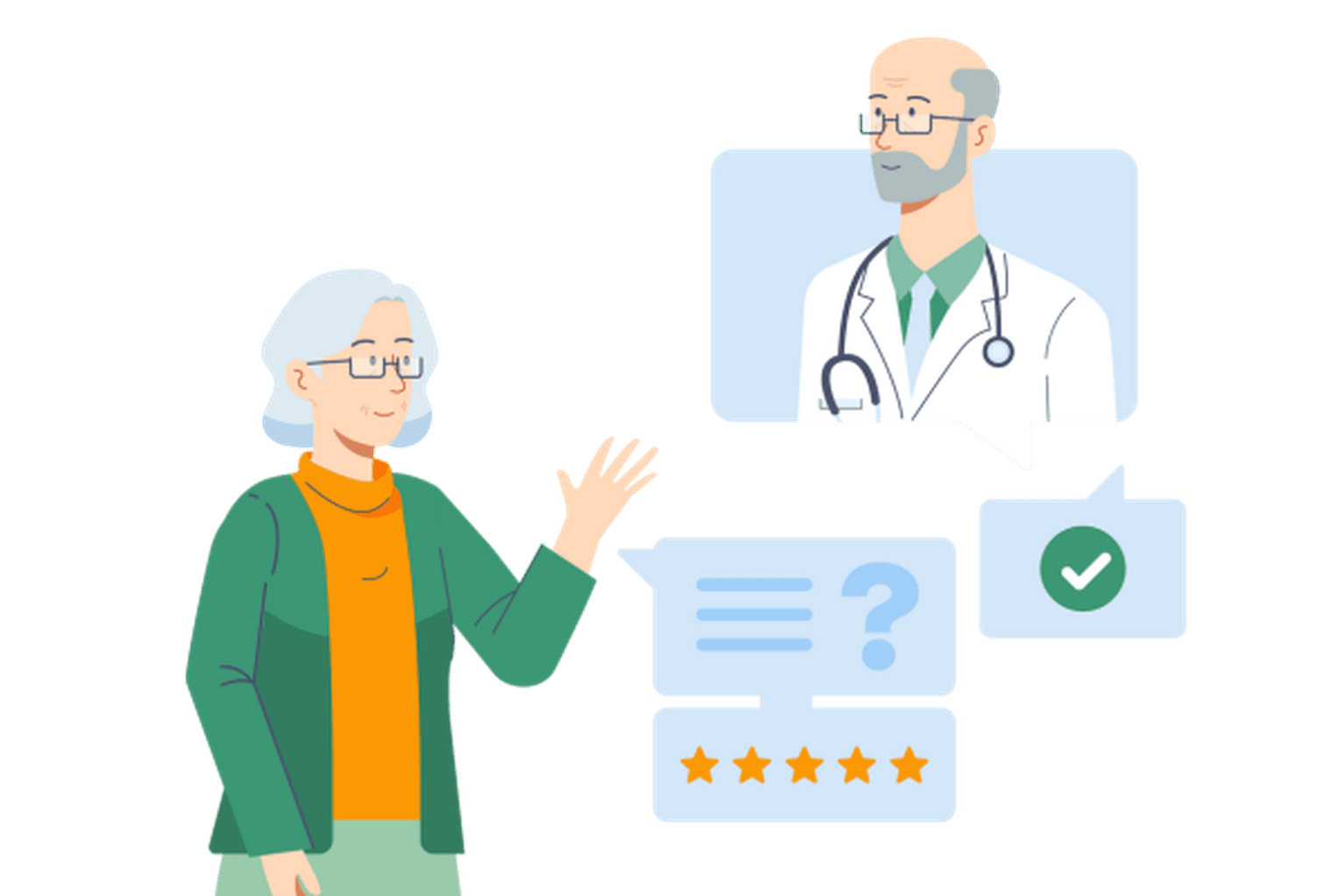 Patientin gibt positives Feedback zu ihrem Arztbesuch