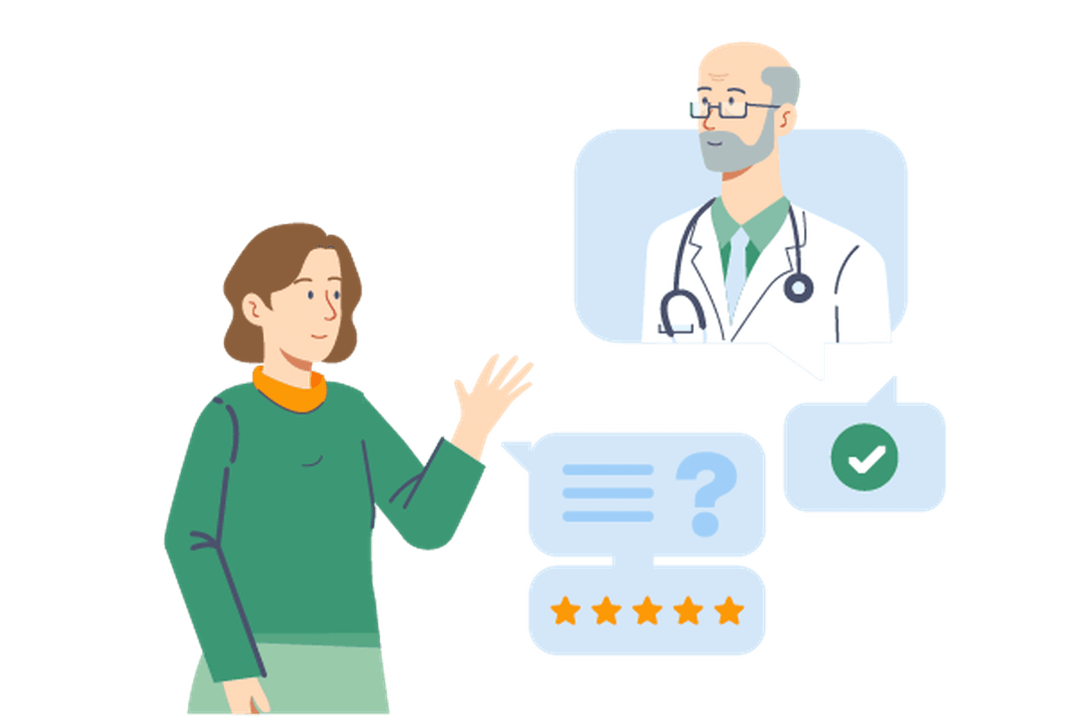 Eine Patientin gibt Feedback zu einem Arzt