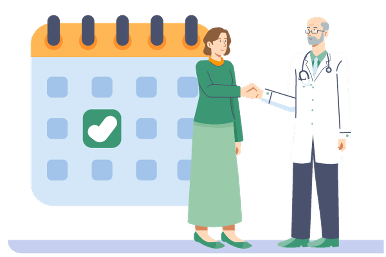 Patientin und Arzt schütteln die Hände